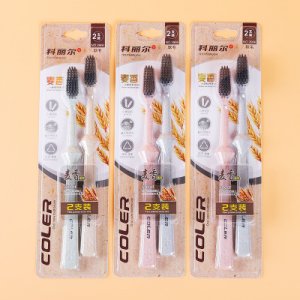 雙支裝小麥秸稈竹炭軟毛牙刷代加工貼牌OEM/ODM