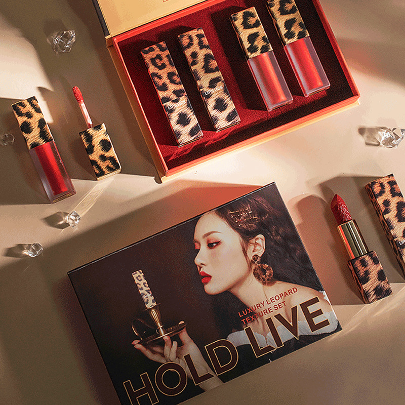 HOLDLIVE輕奢豹紋質(zhì)感唇釉口紅套裝貼牌定制代加工