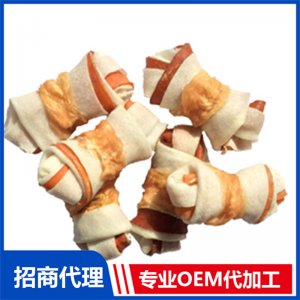 寵物雞肉繞雙色牛皮結骨貼牌OEM/ODM