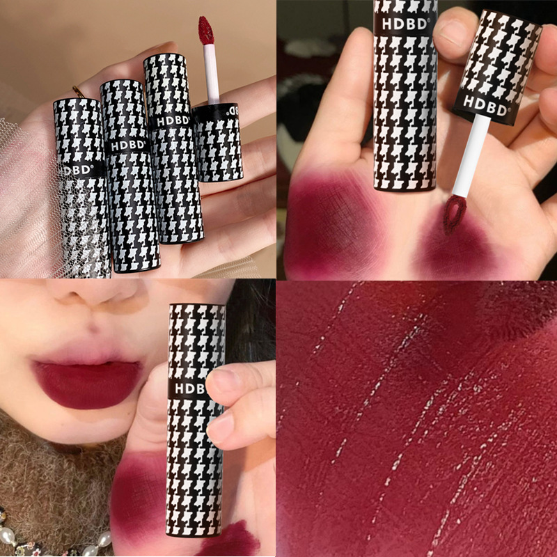 HDBD千鳥格限定唇釉啞光霧面防水不掉色平價口紅顯白學生素顏OEM代加工