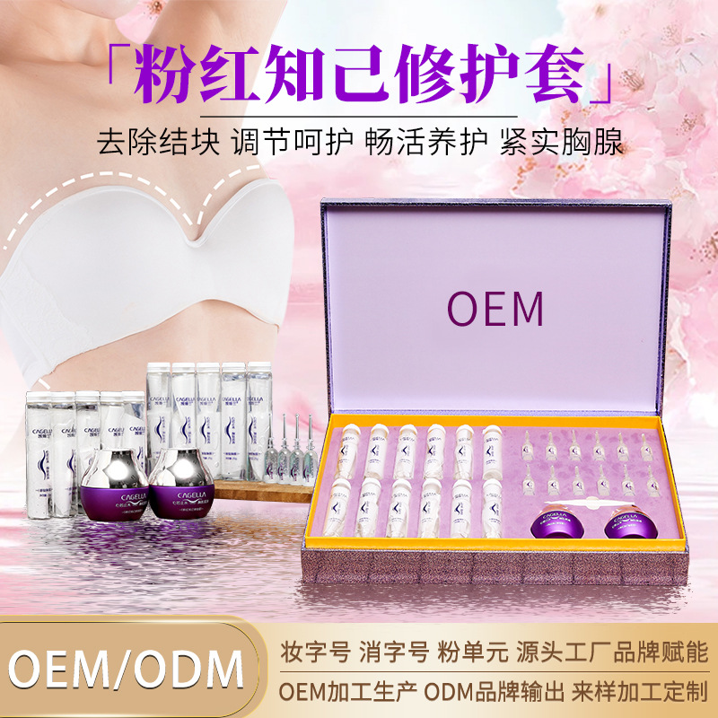 粉紅絲帶胸部套盒 現貨美容院身體護理原漿胸膜精華油 養生套盒OEM代加工