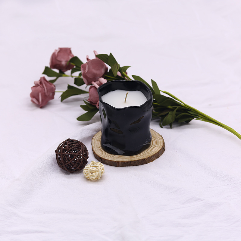 新品黑色扭曲罐香薰蠟燭無煙跨境大豆蠟伴手禮香氛蠟燭簡約套裝